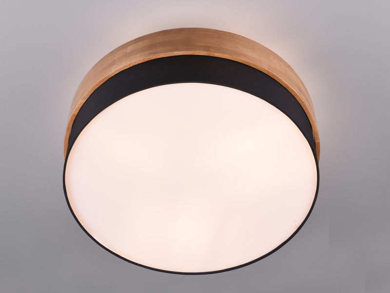 Große Deckenleuchte mit Holz & Stoffschirm Schwarz Ø 50cm inkl. E27 LED