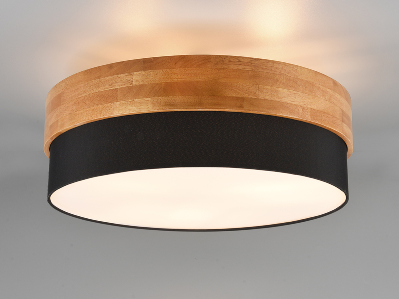 Große Deckenleuchte mit Holz & Stoffschirm Schwarz Ø 50cm inkl. E27 LED