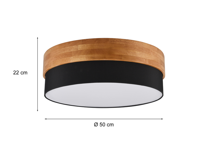 Große Deckenleuchte mit Holz & Stoffschirm Schwarz Ø 50cm inkl. E27 LED