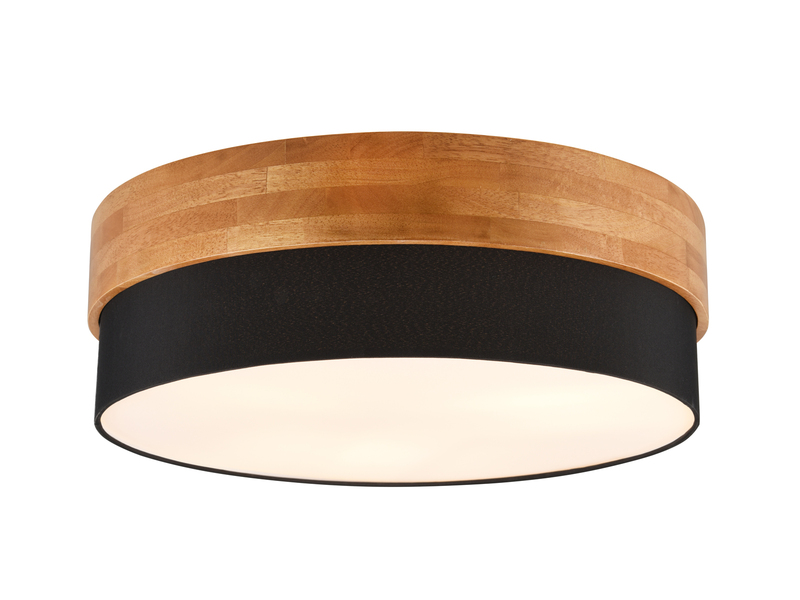 Große Deckenleuchte mit Holz & Stoffschirm Schwarz Ø 50cm inkl. E27 LED
