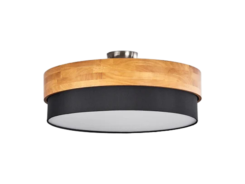 Große Deckenleuchte mit Holz & Stoffschirm Schwarz Ø 50cm inkl. E27 LED