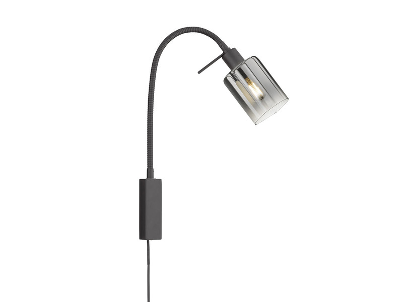 LED Bettlampe Rauchglas Schwarz, Schwanenhals Leselampe, Breite 8,5cm