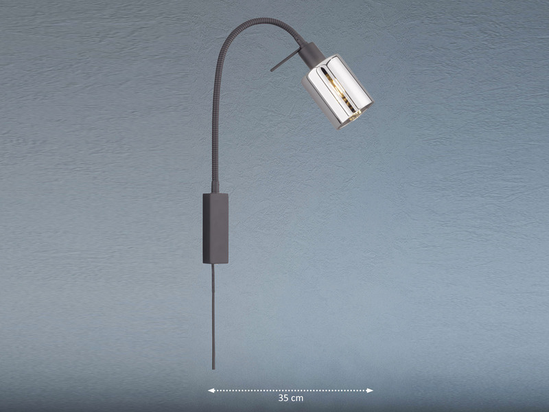 LED Bettlampe Rauchglas Schwarz, Schwanenhals Leselampe, Breite 8,5cm