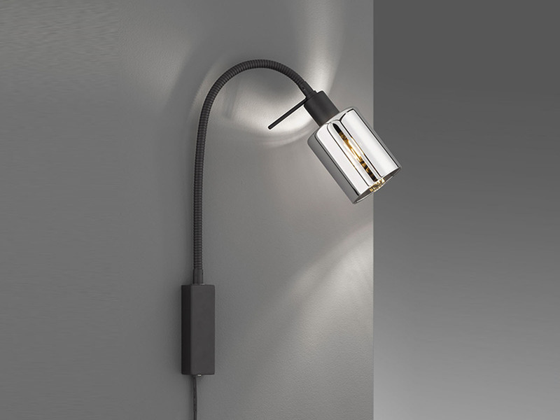 LED Bettlampe Rauchglas Schwarz, Schwanenhals Leselampe, Breite 8,5cm