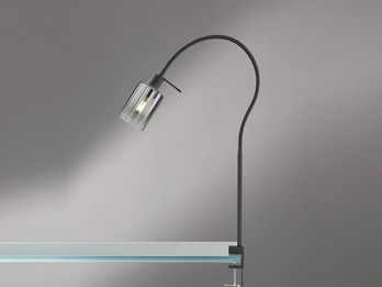 LED Klemmlampe Schwarz mit Rauchglas - Leselampe mit Schwanenhals