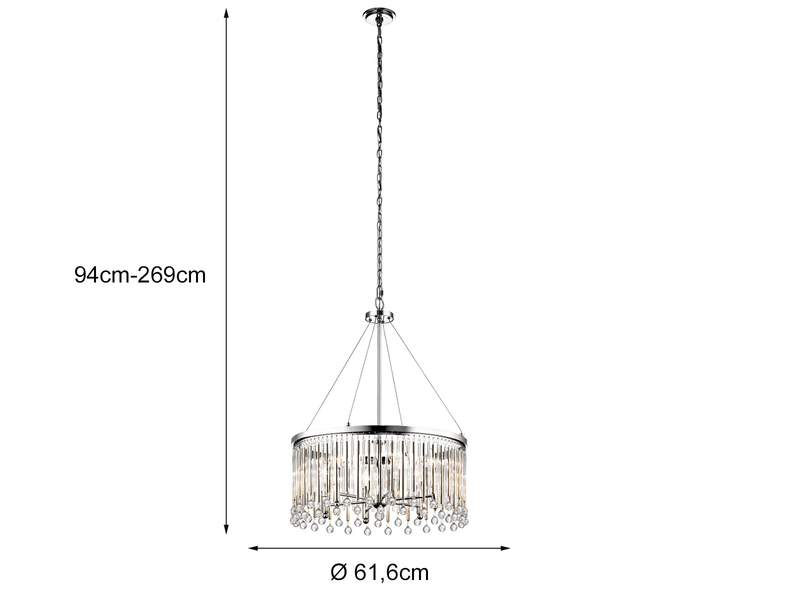 Großer LED Kronleuchter 6-flammig mit filigranem Kristall Glas Chrom, Ø 61,6cm