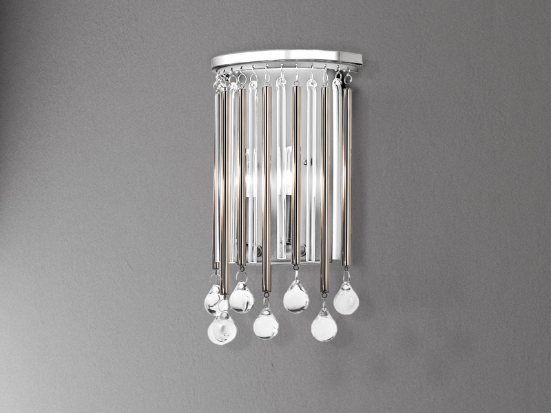 Elegante LED Wandleuchte 2-flammig mit filigranem Kristallglas Chrom, Höhe 31cm