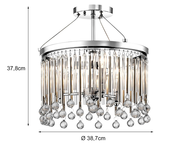 Elegante LED Deckenleuchte 3-flammig mit filigranem Kristall Glas Chrom, Ø38cm