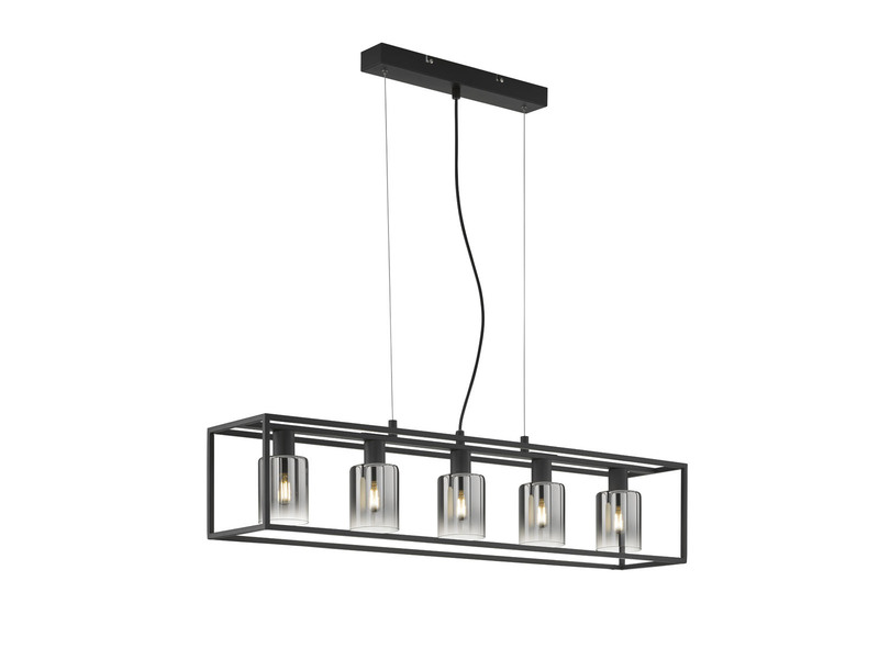 LED Pendelleuchte 5 flammig Schwarz mit Rauchglas - Länge 95cm