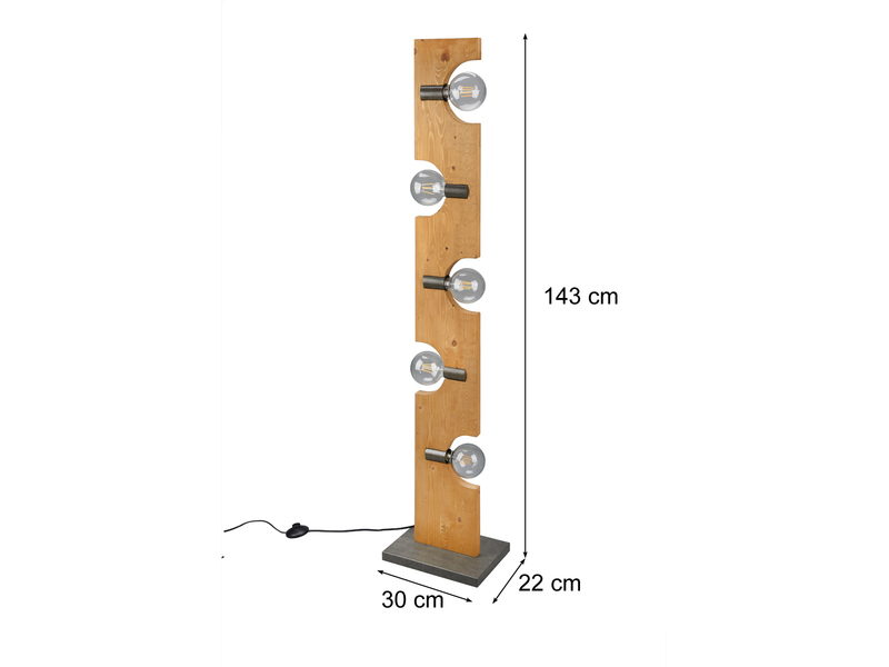 Stehleuchte TAILOR 5-flammig Holzbrett naturbelassen, Höhe 143cm