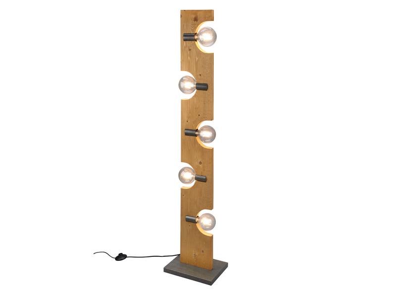 Stehleuchte TAILOR 5-flammig Holzbrett naturbelassen, Höhe 143cm