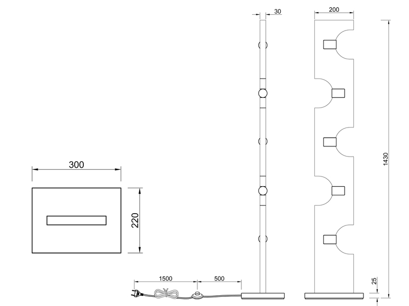 Stehleuchte TAILOR 5-flammig Holzbrett naturbelassen, Höhe 143cm