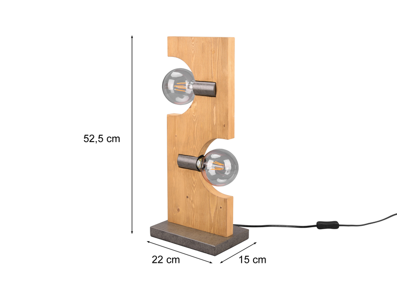 LED Tischleuchte 2 flammig Holzbrett naturbelassen, Höhe 52cm