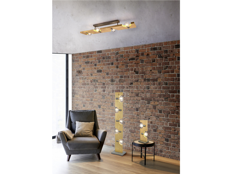 LED Tischleuchte 2 flammig Holzbrett naturbelassen, Höhe 52cm