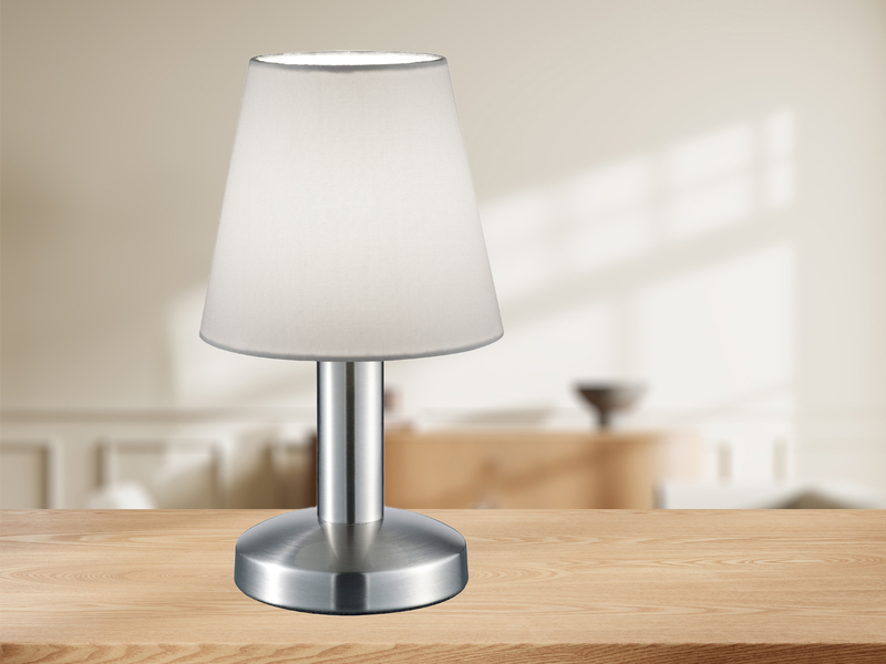 Tischlampe MATS II Stoff Lampenschirm Weiß Touchfunktion EIN/AUS, Höhe 24 cm