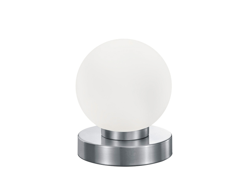 Kleine Touch Tischlampe PRINZ II Silber mit Glas Kugel Weiß, Höhe 15cm