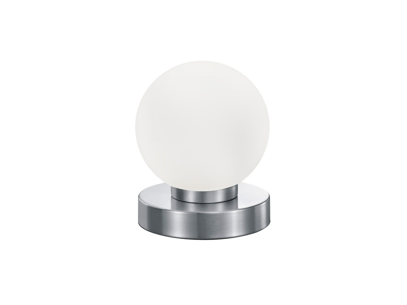 Tischleuchte PRINZ II, Glasschirm Weiß Sockel Silber - Touchfunktion, Ø12cm