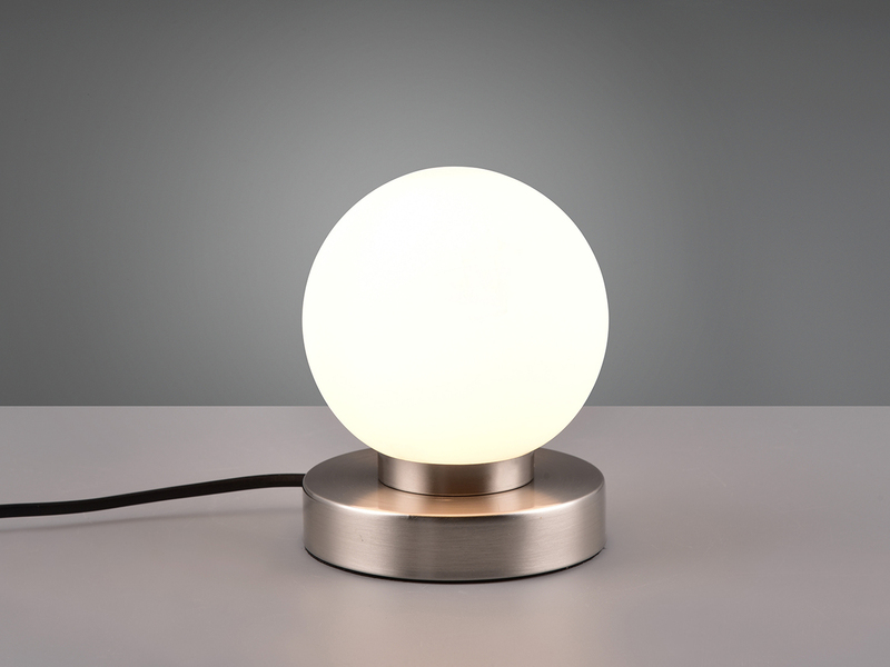 Kleine Touch Tischlampe PRINZ II Silber mit Glas Kugel Weiß, Höhe 15cm