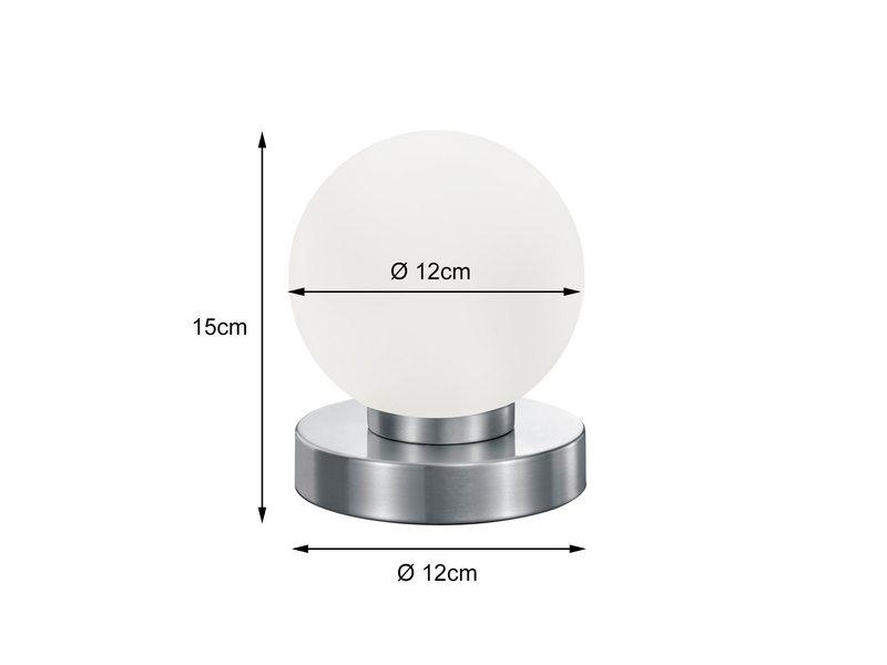 Tischleuchte PRINZ II, Glasschirm Weiß Sockel Silber - Touchfunktion, Ø12cm
