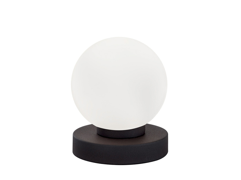 Kleine Touch Tischlampe PRINZ II Rostoptik mit Glas Kugel Weiß, Höhe 15cm