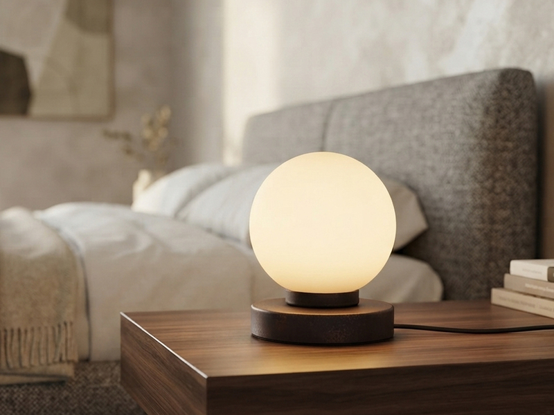 Kleine Touch Tischlampe PRINZ II Rostoptik mit Glas Kugel Weiß, Höhe 15cm