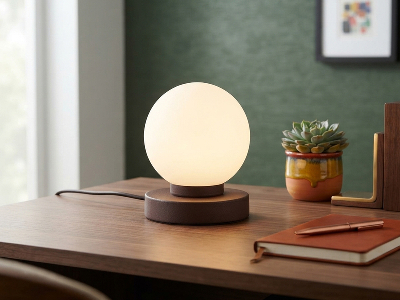 Kleine Touch Tischlampe PRINZ II Rostoptik mit Glas Kugel Weiß, Höhe 15cm