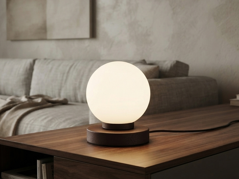 Kleine Touch Tischlampe PRINZ II Rostoptik mit Glas Kugel Weiß, Höhe 15cm