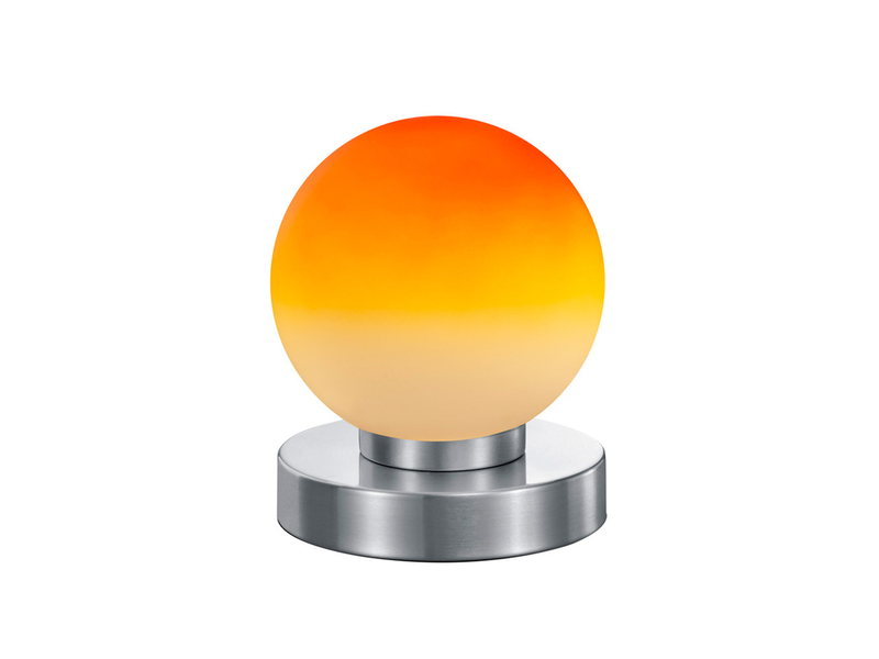 Kleine Touch Tischlampe PRINZ II Silber mit Glas Kugel Orange, Höhe 15cm