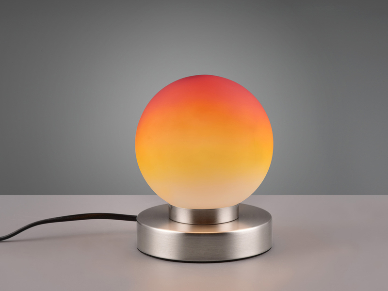 Kleine Touch Tischlampe PRINZ II Silber mit Glas Kugel Orange, Höhe 15cm
