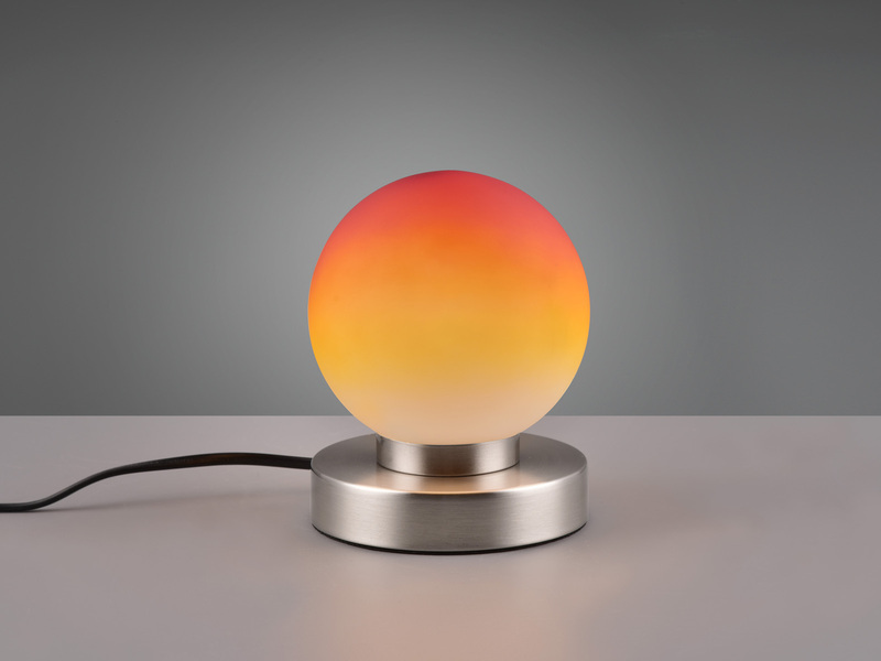 Tischleuchte PRINZ II, Glasschirm Orange Sockel Silber - Touchfunktion, Ø12cm