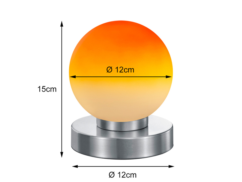 Kleine Touch Tischlampe PRINZ II Silber mit Glas Kugel Orange, Höhe 15cm