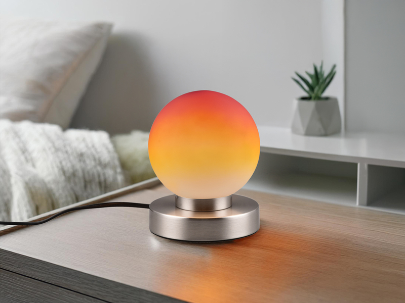 Kleine Touch Tischlampe PRINZ II Silber mit Glas Kugel Orange, Höhe 15cm