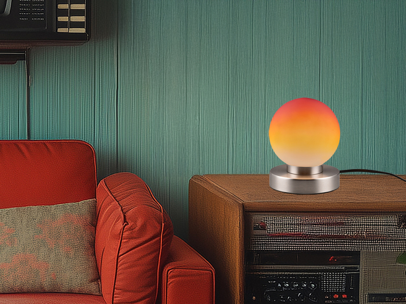 Tischleuchte PRINZ II, Glasschirm Orange Sockel Silber Touchfunktion, Höhe 15cm