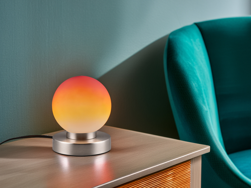 Kleine Touch Tischlampe PRINZ II Silber mit Glas Kugel Orange, Höhe 15cm