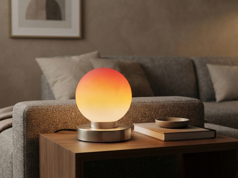 Kleine Touch Tischlampe PRINZ II Silber mit Glas Kugel Orange, Höhe 15cm