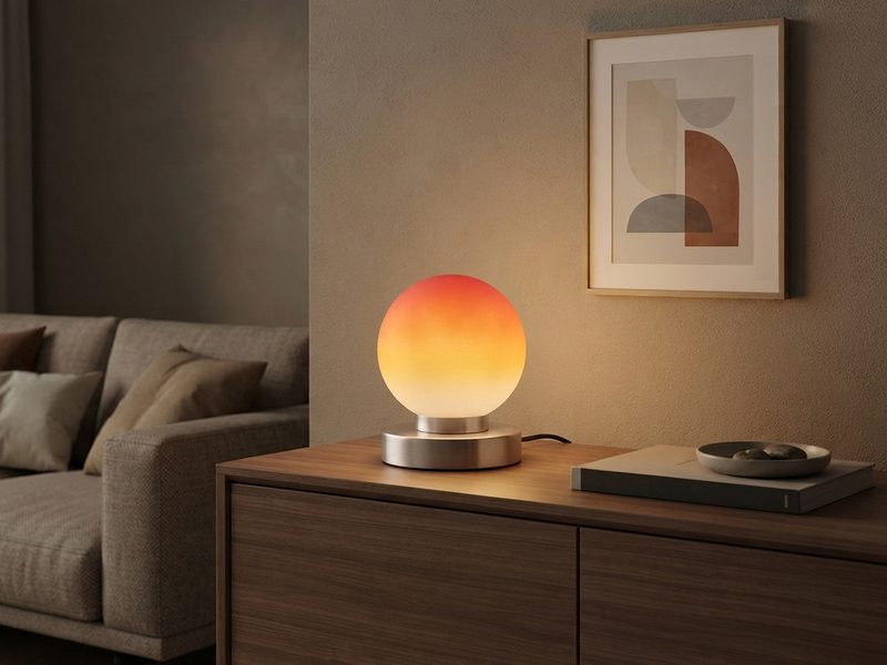 Kleine Touch Tischlampe PRINZ II Silber mit Glas Kugel Orange, Höhe 15cm