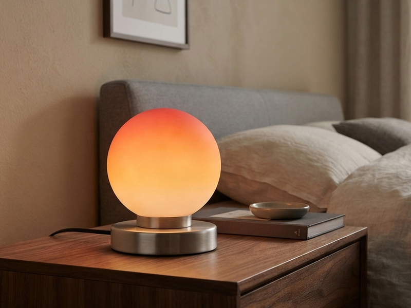 Kleine Touch Tischlampe PRINZ II Silber mit Glas Kugel Orange, Höhe 15cm
