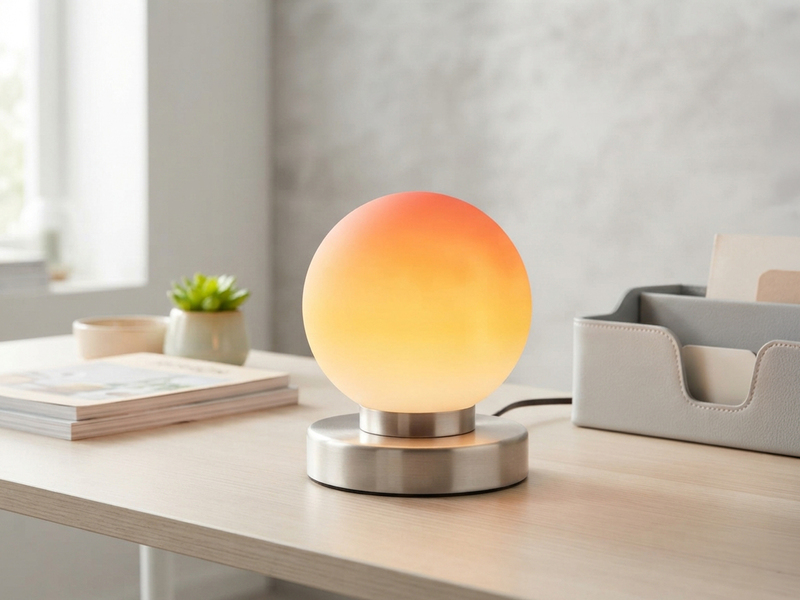 Kleine Touch Tischlampe PRINZ II Silber mit Glas Kugel Orange, Höhe 15cm