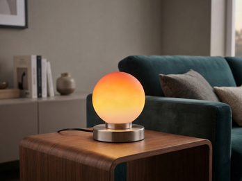 Kleine Tischleuchte Glaskugel Orange Touch Dimmbar Kleine Touch Tischlampe PRINZ II Silber mit Glas Kugel Orange, Höhe 15cm