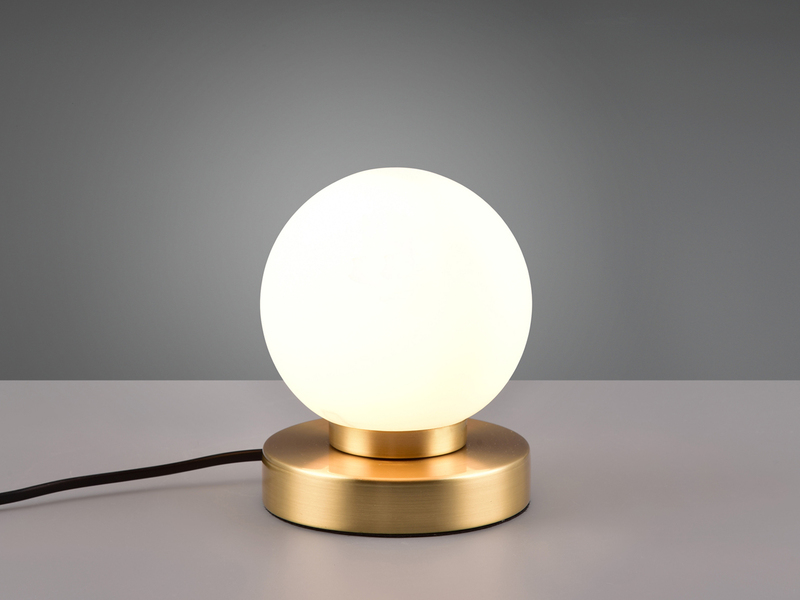 Kleine Touch Tischlampe PRINZ II Messing mit Glas Kugel Weiß, Höhe 15cm