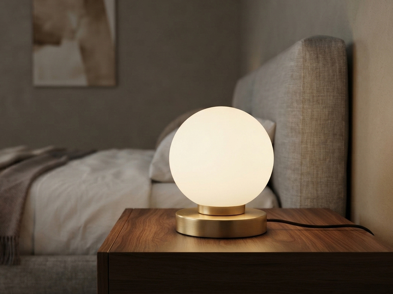 Kleine Touch Tischlampe PRINZ II Messing mit Glas Kugel Weiß, Höhe 15cm