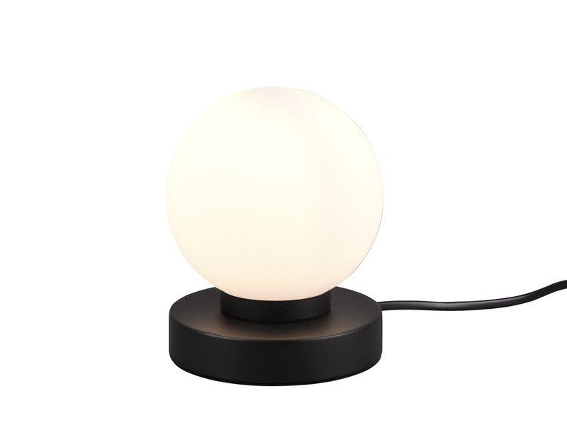 Kleine Touch Tischlampe PRINZ II Schwarz mit Glas Kugel Weiß, Höhe 15cm