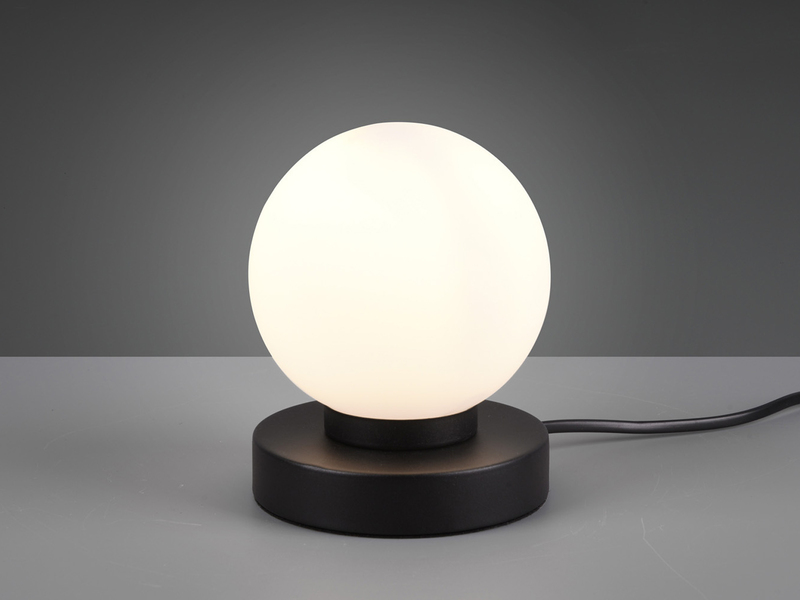 Kleine Touch Tischlampe PRINZ II Schwarz mit Glas Kugel Weiß, Höhe 15cm