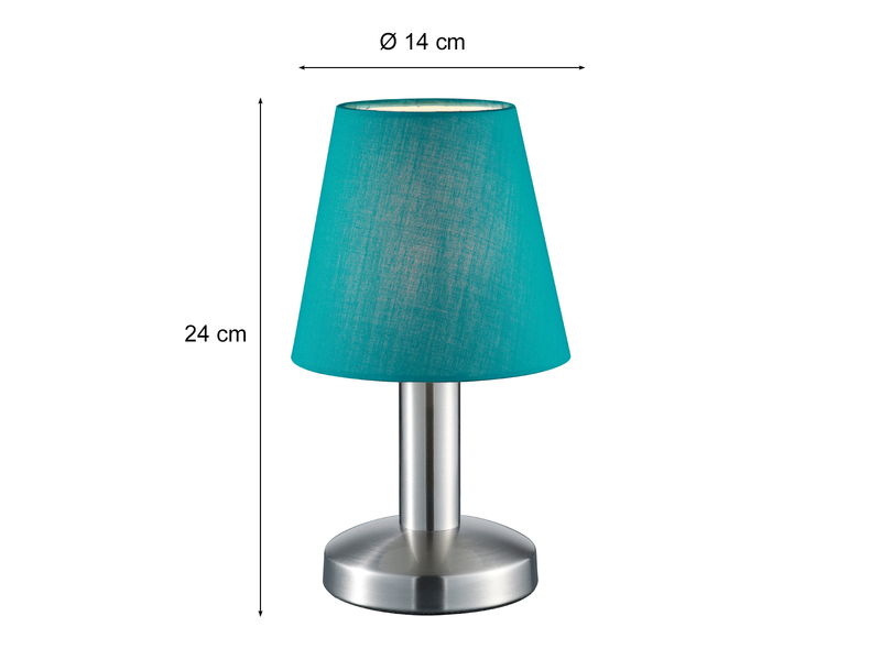 Tischlampe MATS II Stoff Lampenschirm Türkis Touchfunktion EIN/AUS, Höhe 24 cm