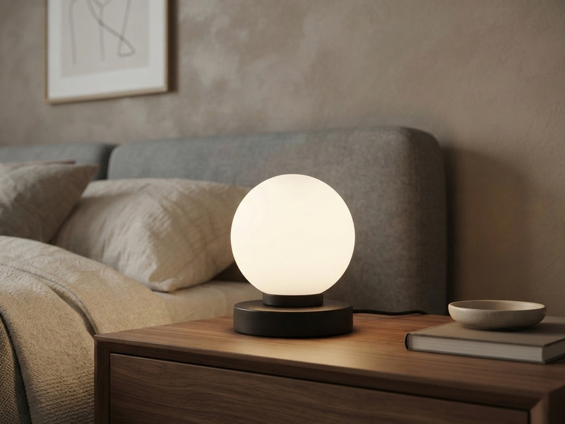 Kleine Touch Tischleuchte Schwarz mit Glas Kugel Weiß & E14 LED, Höhe 15cm