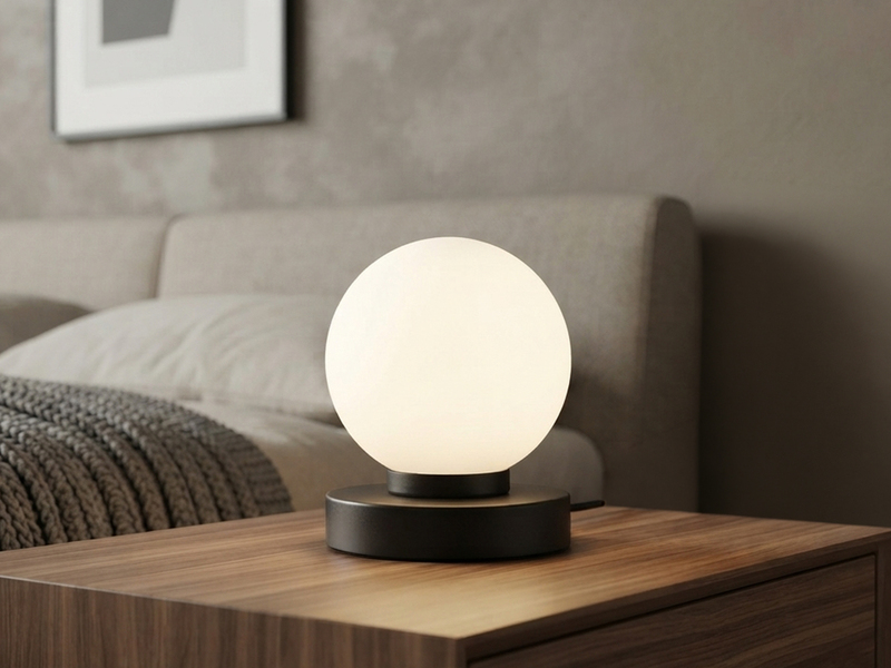 Kleine Touch Tischleuchte Schwarz mit Glas Kugel Weiß & E14 LED, Höhe 15cm