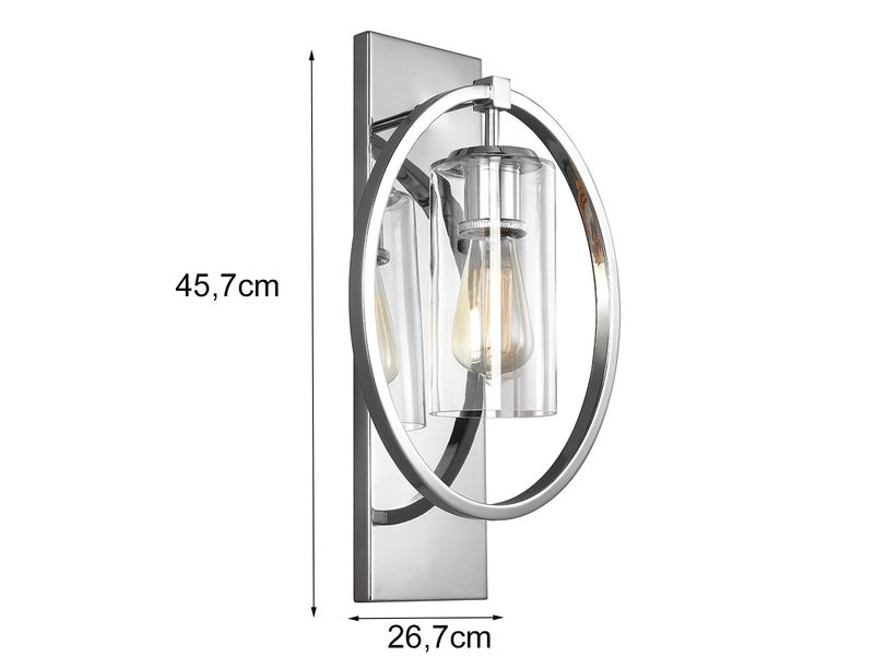 Wandleuchte MARLENA aus massivem Stahl Chrom mit Glas, Höhe 45,7cm