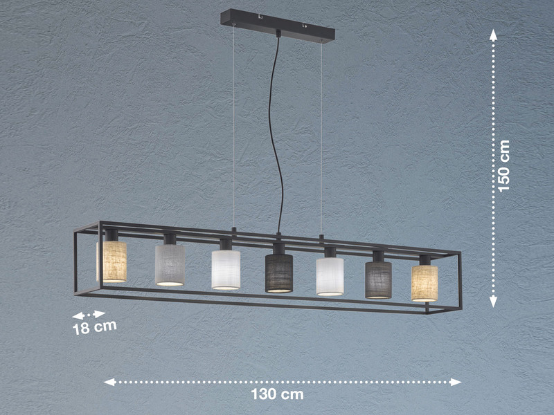 Pendelleuchte ISKO mehrflammig Stoffschirme bunt - 130cm lang