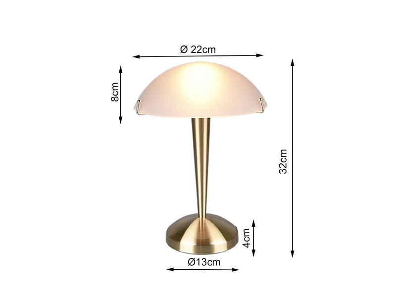 Tischleuchte PILZ II - Messing Glasschirm Weiß, Touchfunktion - Höhe 32cm