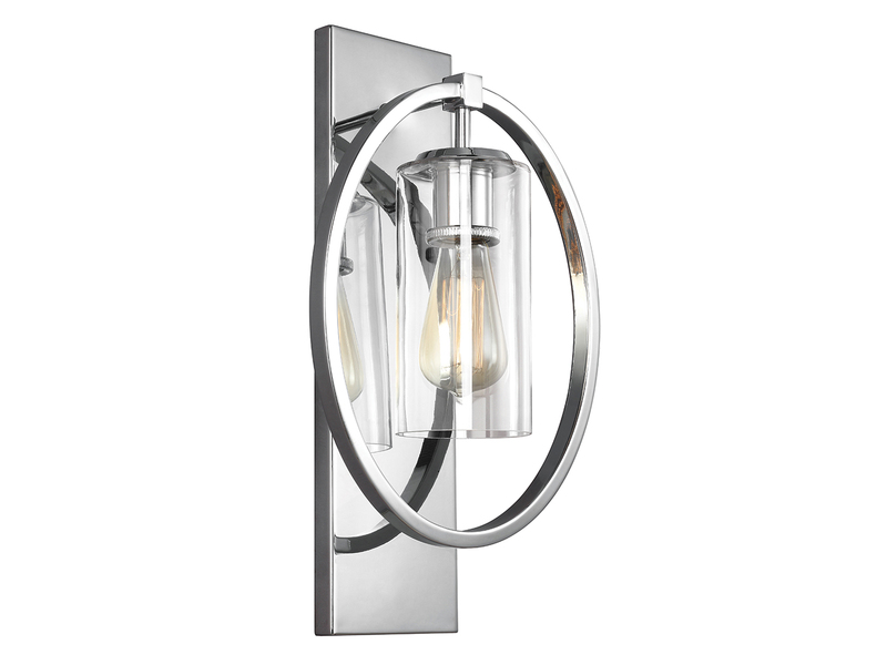 Markante LED Wandleuchte aus massivem Stahl in Chrom mit Glas, Höhe 46cm